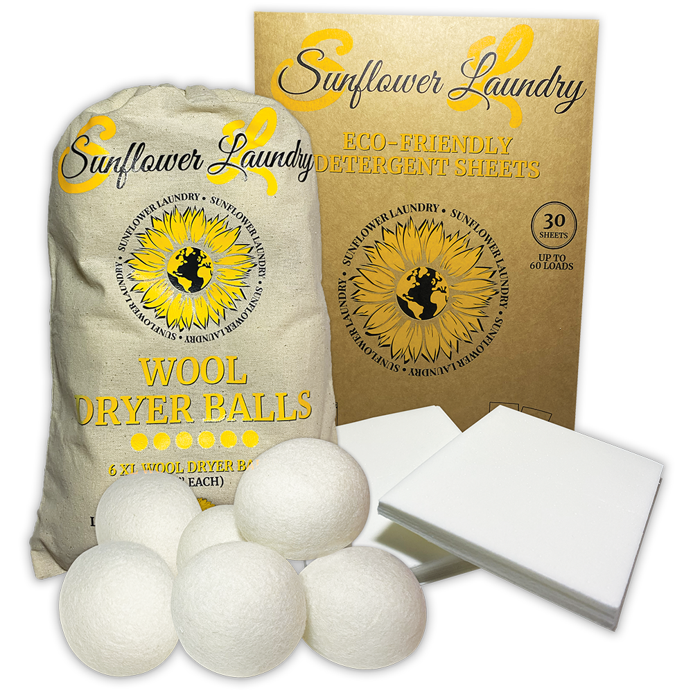 Eco-Friendly Laundry Wool Dryer Balls & Detergent Sheets Bundle