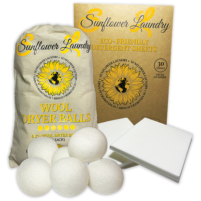 Eco-Friendly Laundry Wool Dryer Balls & Detergent Sheets Bundle